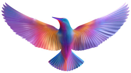 Colorful abstract flying bird with wide wings isolated on transparent background vibrant gradient modern art concept