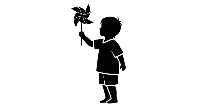 A child holds a pinwheel outdoors on a sunny byo day