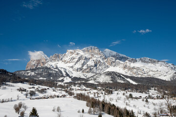 Cortina d'Ampezzo and Tofane Mountains Covered in Snow &ndash; Winter Landscape, Dolomites, Italy