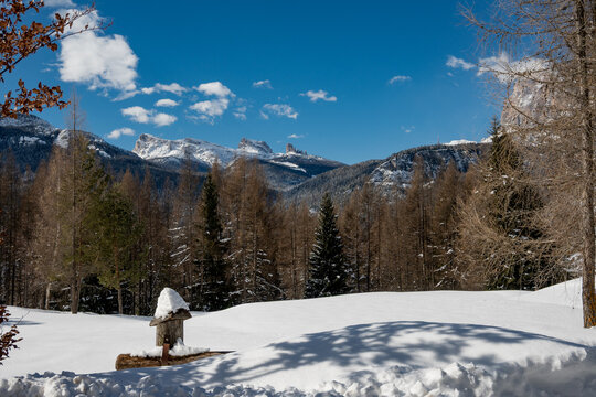 Winter view of Cinque Torri - Dolomites cover with snow 