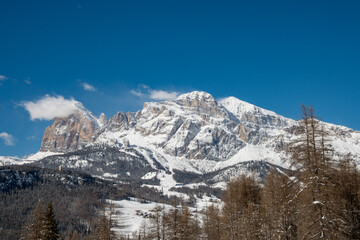 Cortina d'Ampezzo and Tofane Mountains Covered in Snow &ndash; Winter Landscape, Dolomites, Italy