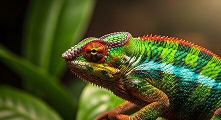 Vibrant colorful chameleon in natural habitat animal adaptation and camouflage