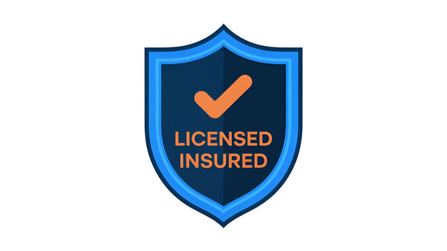 Blue shield icon with licensed insured text and checkmark symbol isolated on transparent background png