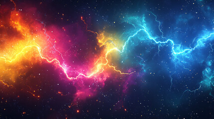 Obraz premium Abstract colorful lightning sparks across cosmic space background. Vibrant electric energy concept for technology and science fiction themes.