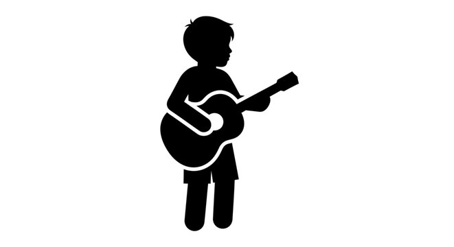 Young boy playing guitar standing alone silhouette illustration byo (68)