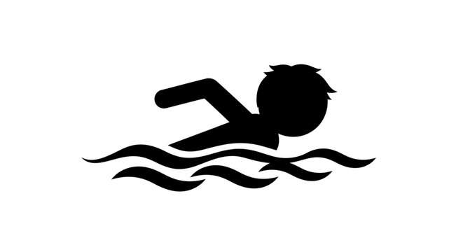 Silhouette of a person swimming in the water from a side view, byo (91) illustration style.