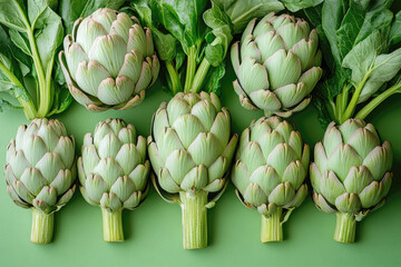 Obraz premium Beautiful Vegetable Arrangement Highlighting Rich Textures of Artichokes