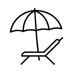 Beach vacation icon summer holiday umbrella and chair relaxation travel destination line art vector graphic