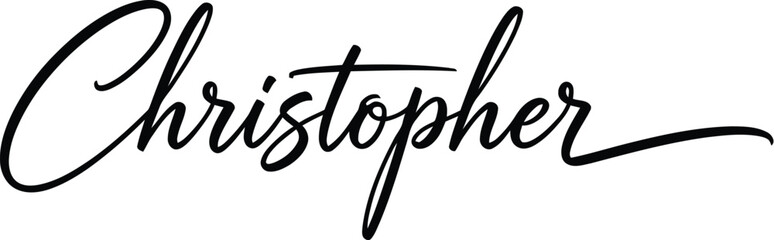 Fototapeta premium A elegant signature of the name Christopher in black cursive font on a white background