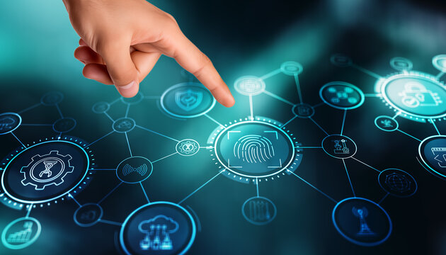 Biometric cyber security system concept. Fingerprint identification
