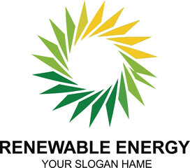 Fototapeta premium A renewable energy logo with a green and yellow leaf design on a white background