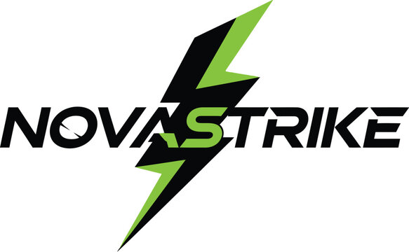 A bold and dynamic logo for Nova Strike with a lightning bolt design
