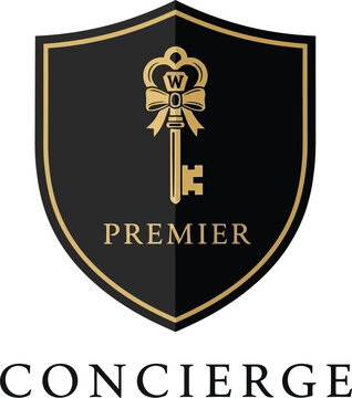 A luxurious black and gold shield logo for a high-end concierge service
