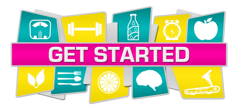 Get Started Pink Turquoise Yellow Health Symbols Top Bottom Text 