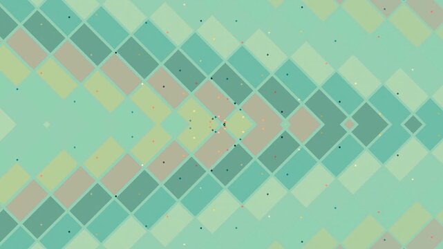 Geometric pattern of pastel green, blue, and beige squares on a light teal background