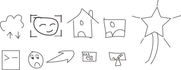 Hand Drawn Doodle UI Icons Set &ndash; Minimal Line Art Web Interface Elements Collection