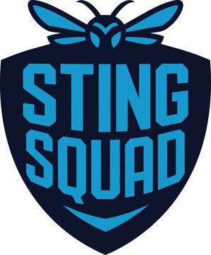 Hornet sting squad mascot logo design for competitive gaming team with insect icon and shield
