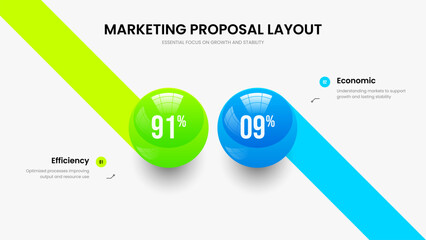 Medical Forecast 2 Element Chart Presentation Template. Investor Insight Slideshow Design Vector Illustration. Business Introduction Two Step Infographic Frame Layout.