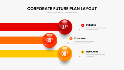 Professional Launch Three Step Graph Presentation Design. Medical Performance Slideshow Template Vector Illustration. Service Growth 3 Element Chart Frame Layout.
