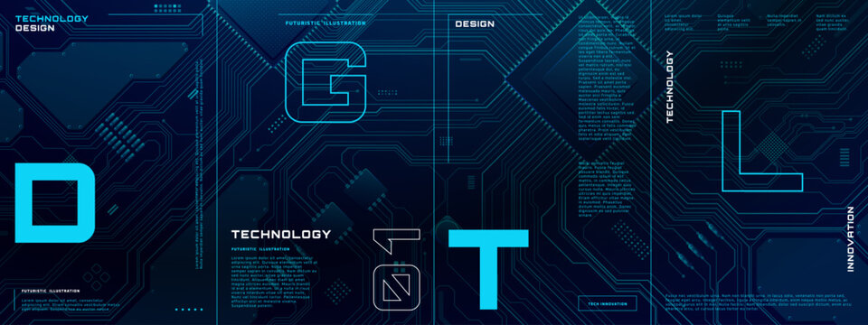 Tech circuit board background with glowing blue lines and AI data patterns. Digital template for modern business presentations, posters, and corporate brochures. Vector illustration