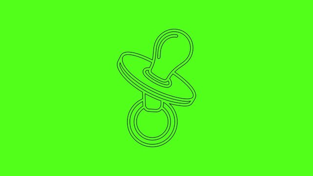 Minimalist Baby Pacifier Line Art Animation Icon on Green Screen Background