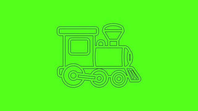 Classic Toy Train Locomotive Line Art Animation Icon for Childhood Adventure Videos