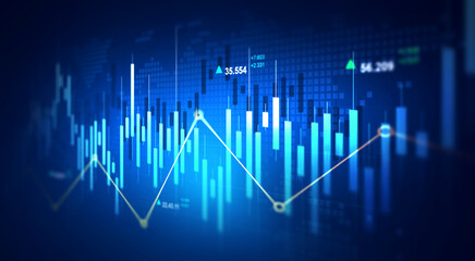 Business financial chart with moving up arrow graph.	
Stock market investment data and analysis finance graph. 
