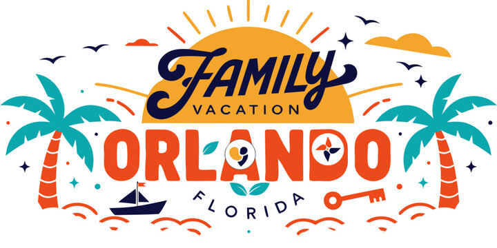 USA, US, U.S, United States - Family Vacation Orlando SVG &ndash; Playful Tropical Florida Vector Design for USA Travel, Summer Cards, Banners & Craft Projects