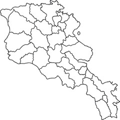 Obraz premium Minimalist black and white outline map of Armenia isolated on white background with precise national and regional district borders for Asian design
