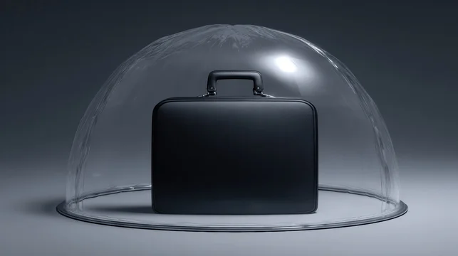 3D Model of Briefcase Inside Transparent Shield Dome on Dark Surface