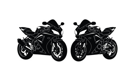 Fototapeta premium Two black silhouettes of modern sport motorcycles facing each other