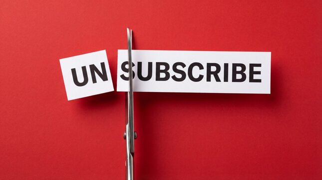 Torn unsubscribe paper strips on red background symbolizing cancellation and rejection of unwanted subscriptions and communications