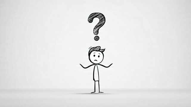 Businessman thinking with question marks above his head showing confusion and problem solving concept