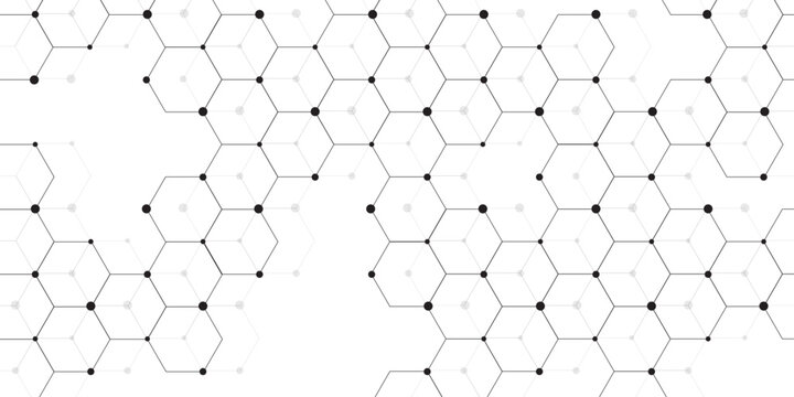 Molecular structure abstract tech background. Geometric white background. Vector banner design with hexagons. Science network pattern, connecting lines and dots Medical background, Vector illustration