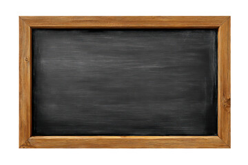 Empty wooden framed blackboard isolated on transparent background. Empty classroom chalkboard with wooden frame, ready for text isolated on white background.