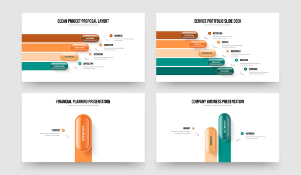 Company Proposal Four Five One Two Element Diagram Presentation Design Vector Illustration Set. Project Insight 4 5 1 2 Step Infographic Frame Layout Bundle.
