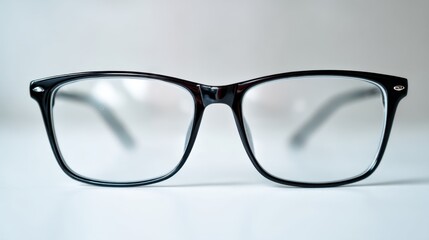 Black framed eyeglasses on white background. Modern optical glasses with clear lenses. Fashion accessory for vision correction and style