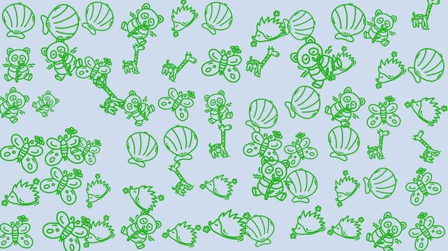 Doodle animal pattern cute seamless cartoon kids nature perfect for children's designs, fabric prints, wallpaper, or backgrounds.