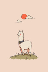 Cute Alpaca With Scarf on Hill © Edik