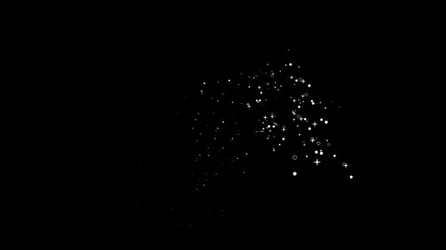 2D glitter star sparkle animation, white stars and bokeh lights sparkle, magic sparkles glitter line stars, pixie dust path, magic line dust, cartoon glitter on black screen background. 4k