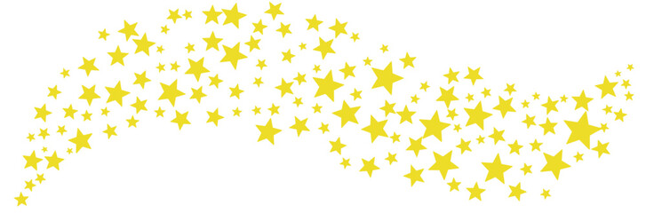 Fototapeta premium Yellow star scatter vector background, decorative silhouette stars trail and festive confetti pattern isolated on transparent background