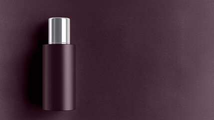 Obraz premium High-quality minimalist cosmetic bottle mockup on plum noir background with smooth matte surface and soft gradient lighting for luxury skincare