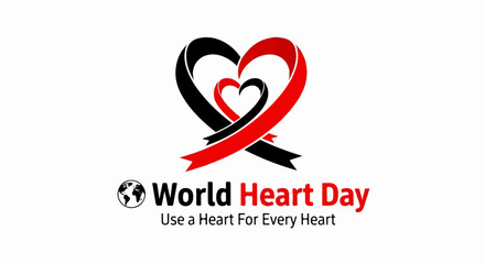 Ribbons form hearts around a smaller heart with globe and text