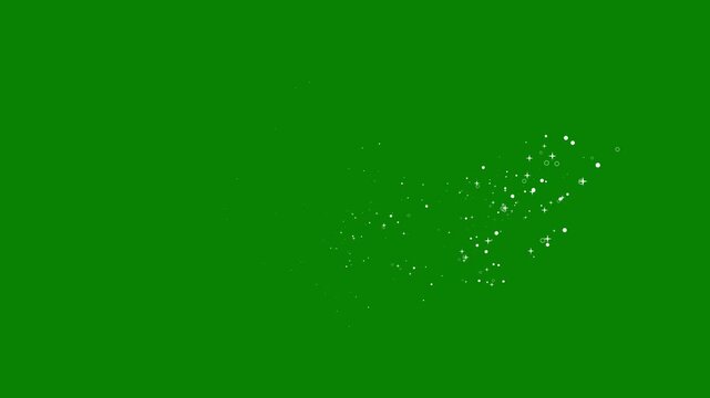 Magic sparkles glitter line stars, white stars and bokeh lights sparkle, 2D glitter star sparkle animation, pixie dust path, cartoon glitter, on a green screen background, 4k.