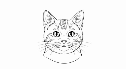 Realistic line art sketch of a tabby cat's face, showing whiskers