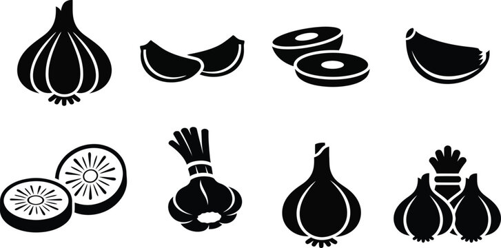 Garlic and onion icons collection for culinary design