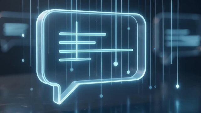 Futuristic chatbox interface with glowing lines on dark background
