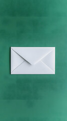 White Envelope Flat Lay on Dark Green Minimalist Background