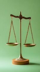 Golden Balanced Justice Scales Symbol on Vibrant Green Background