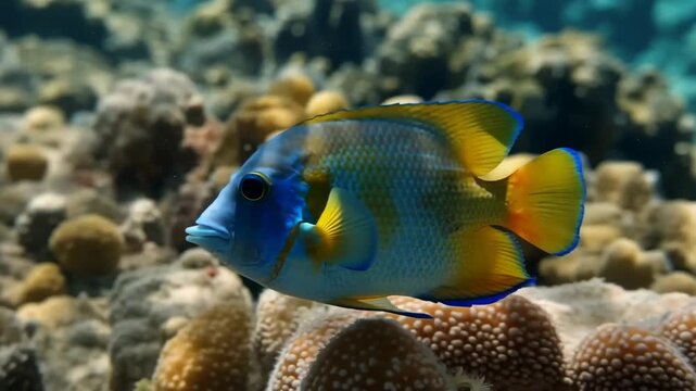 Vibrant queen angelfish swimming among colorful coral reefs undersea marine wildlife underwater ecosystem scenery tropical sea exploration